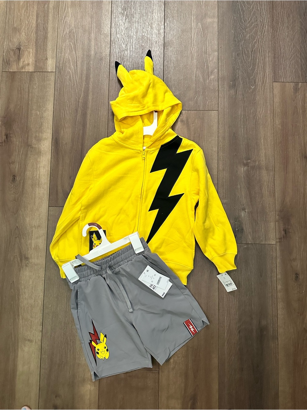 Yellow Pikachu Lightning Hoodie & Gray Pikachu Shorts Set